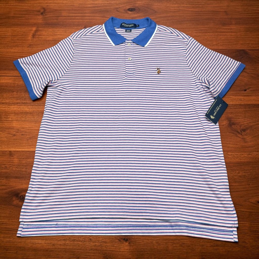 NEW US Polo Assn Mens XL Pink Blue Striped Luxury Feel Interlock Polo Shirt NWT